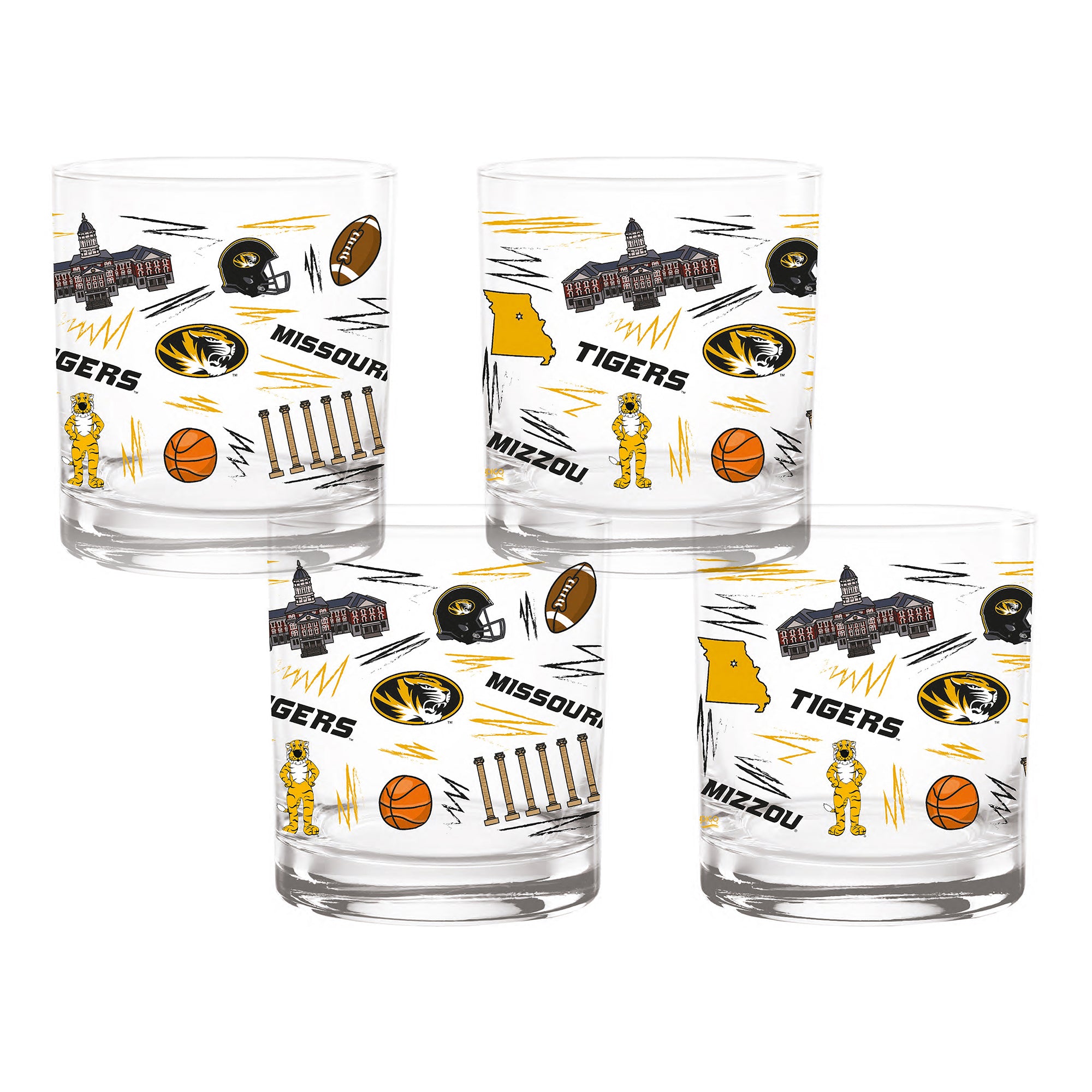 Set of 4 Missouri Tigers 14oz Local Rocks Glasses