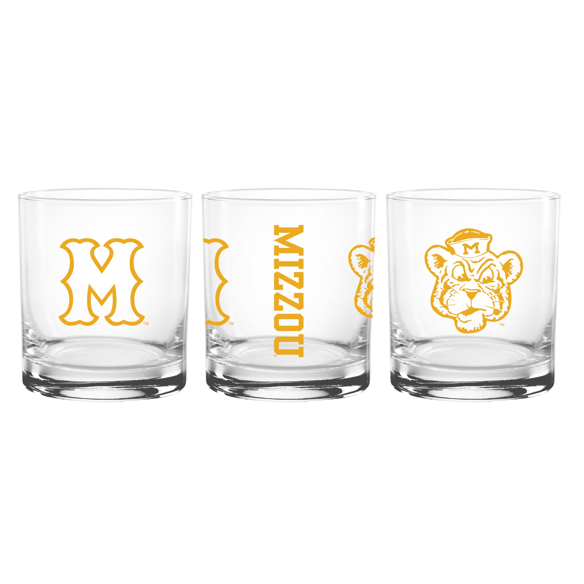 Set of 2 Missouri Tigers College Vault Sketch 14oz Rocks Glasses