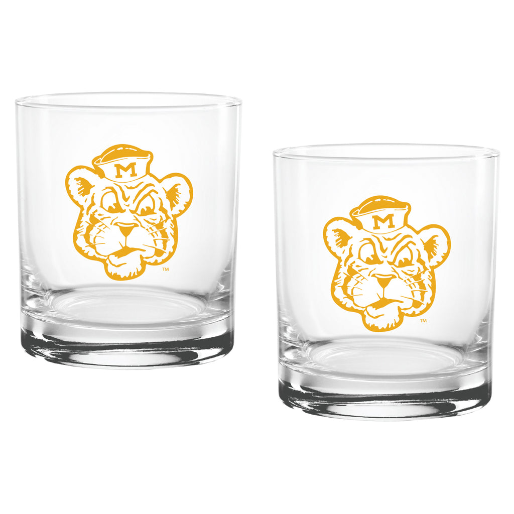Set of 2 Missouri Tigers College Vault Sketch 14oz Rocks Glasses