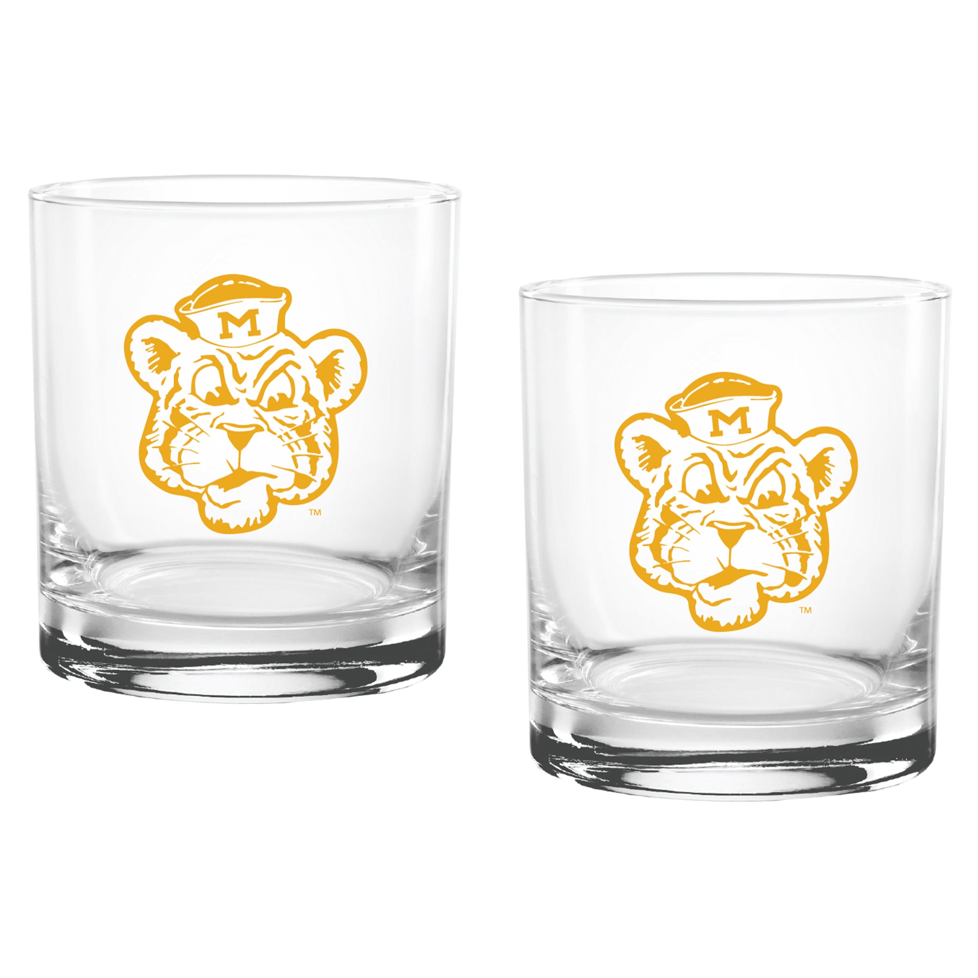 Set of 2 Missouri Tigers College Vault Sketch 14oz Rocks Glasses