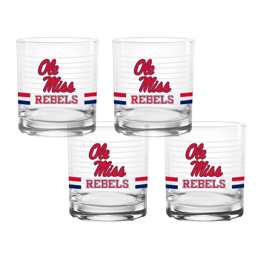 Set of 4 Ole Miss Rebels 14oz Ring Rocks Glasses
