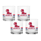 Set of 4 Ole Miss Rebels 14oz Ring Rocks Glasses