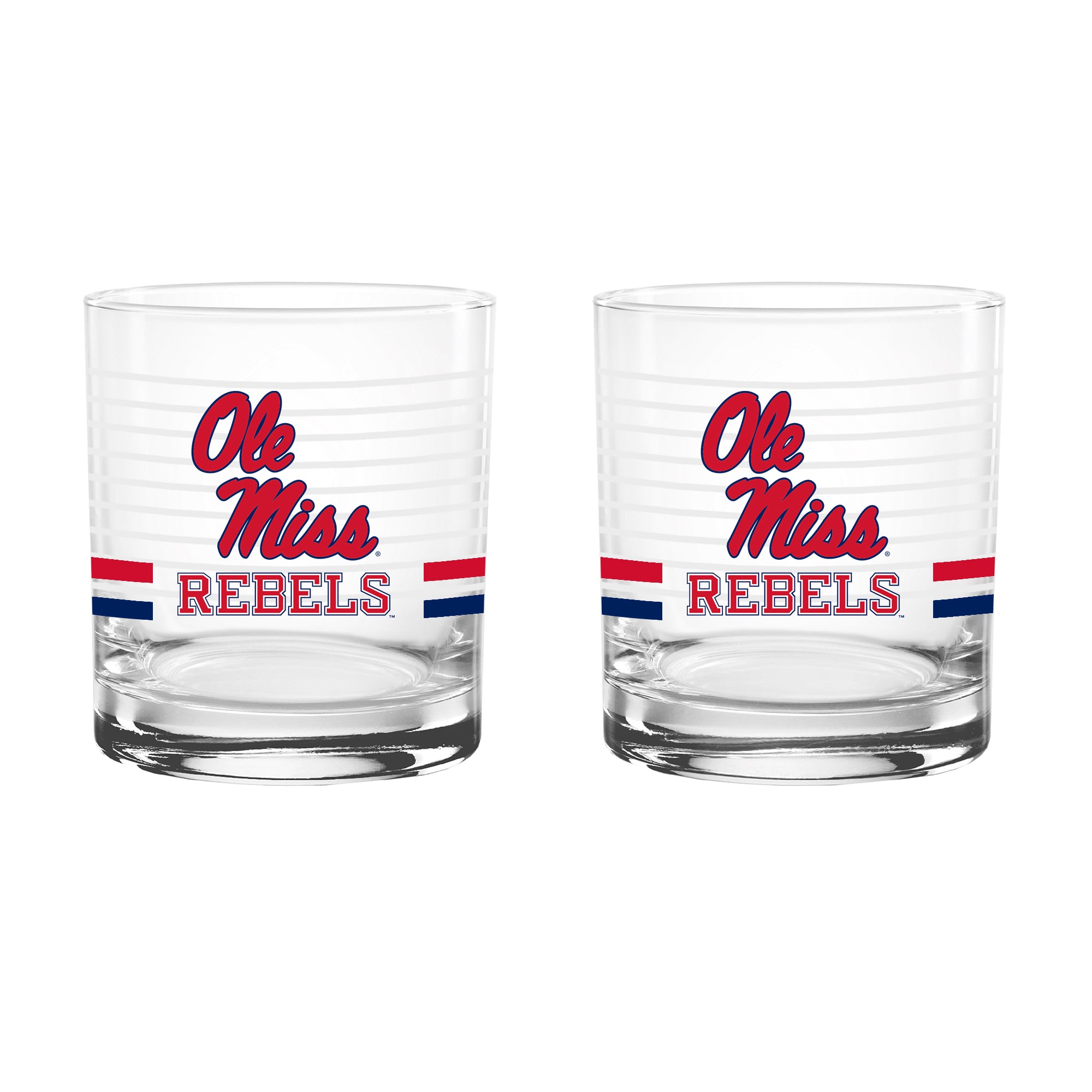 Set of 2 Ole Miss Rebels 14oz Ring Rocks Glasses