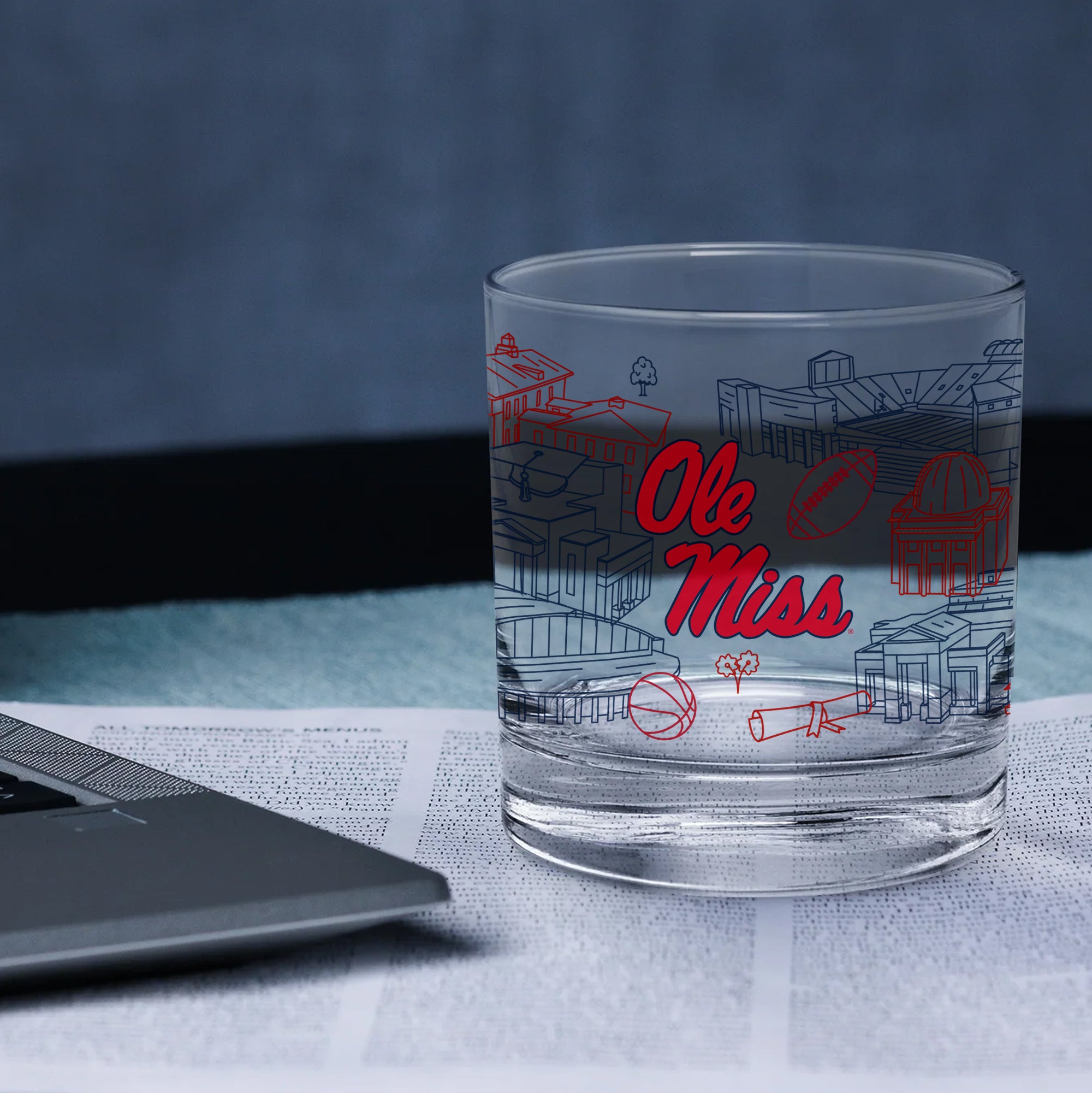 Set of 4 Ole Miss Rebels Campus Line Art 14oz Rocks Glasses