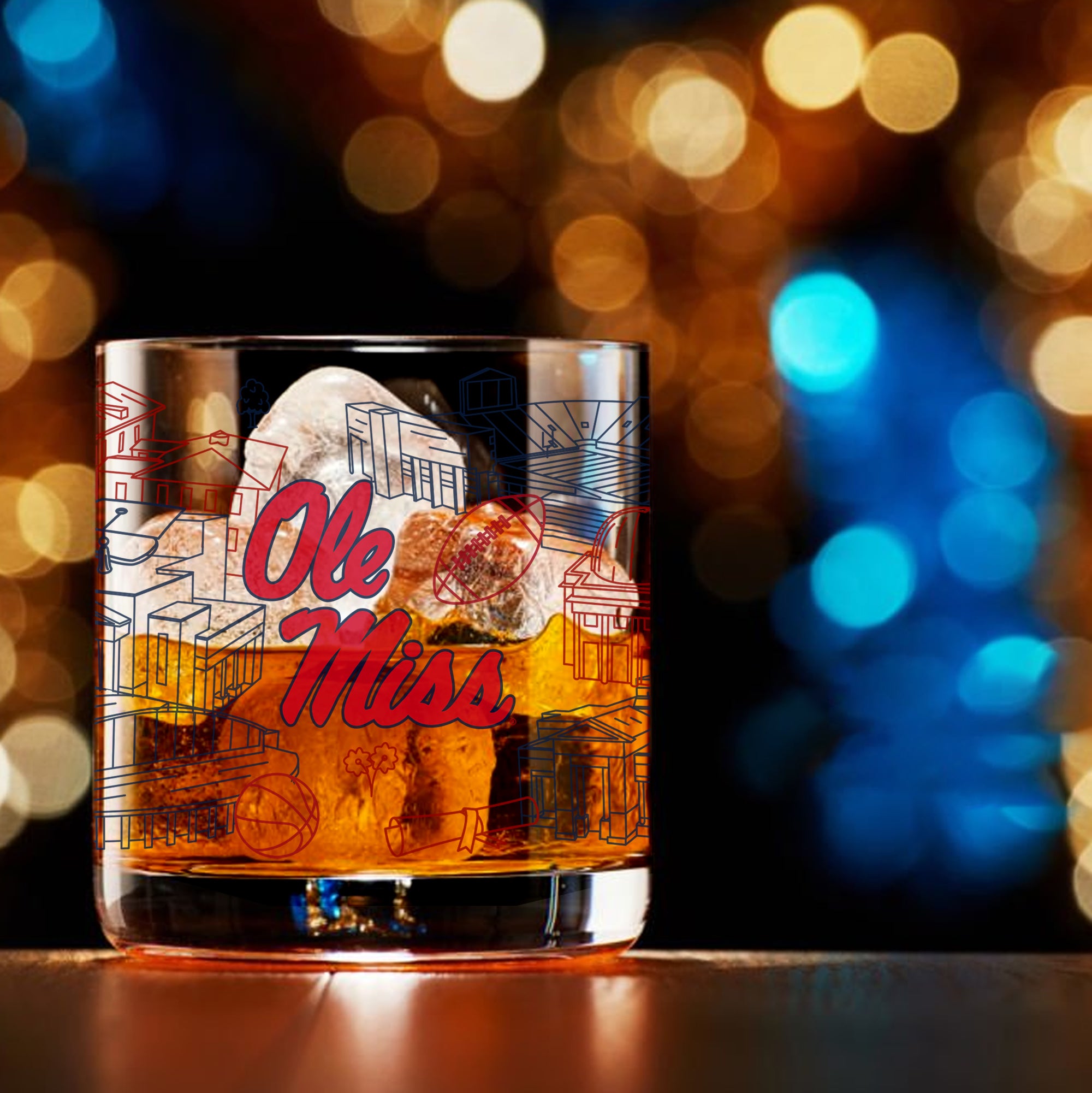 Set of 4 Ole Miss Rebels Campus Line Art 14oz Rocks Glasses