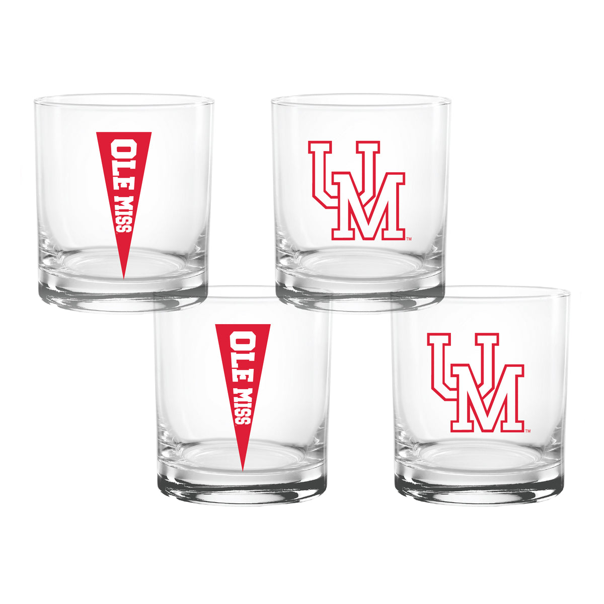 Set of 4 Ole Miss Rebels College Vault Sketch 14oz Rocks Glasses