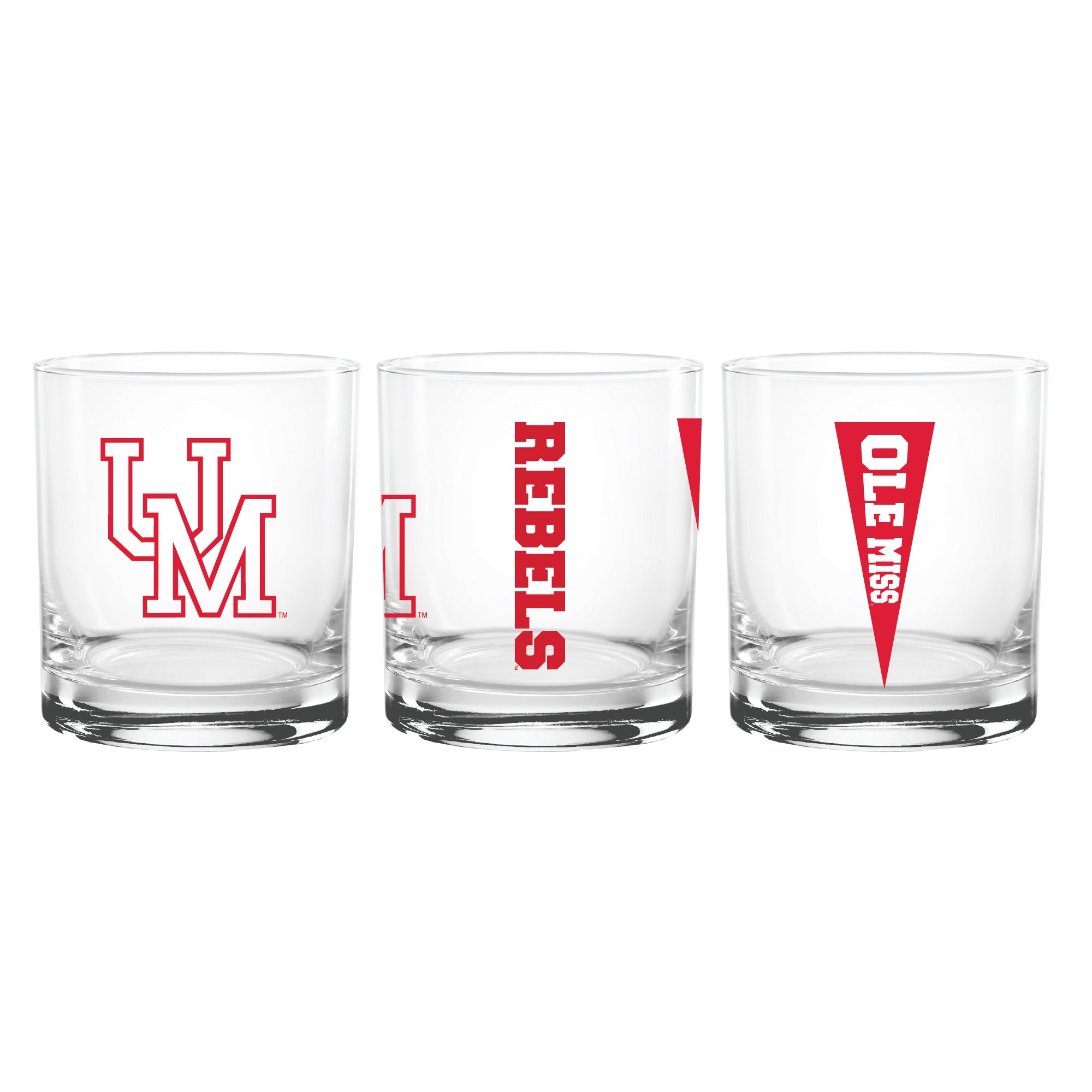 Set of 2 Ole Miss Rebels College Vault Sketch 14oz Rocks Glasses