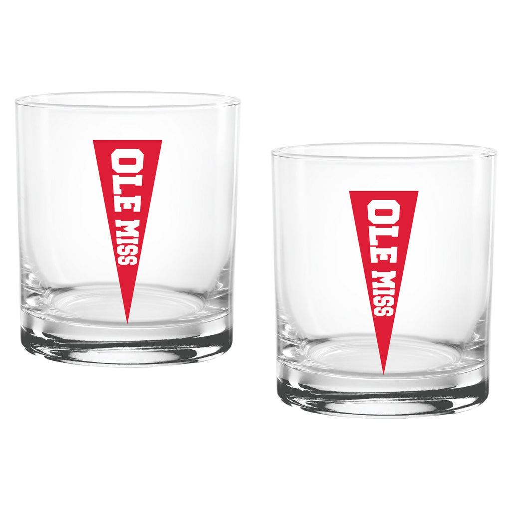 Set of 2 Ole Miss Rebels College Vault Sketch 14oz Rocks Glasses
