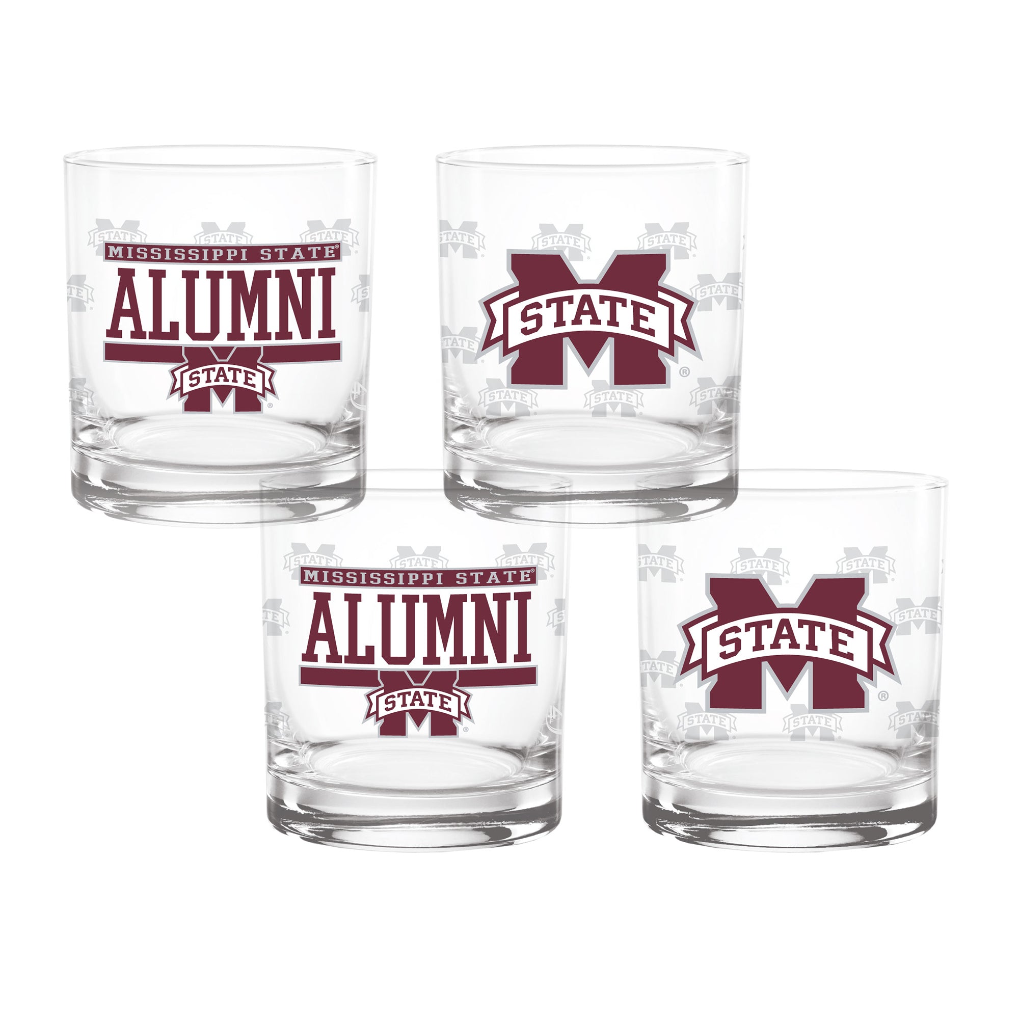 Set of 4 Mississippi State Bulldogs 14oz Alumni Rocks Glasses