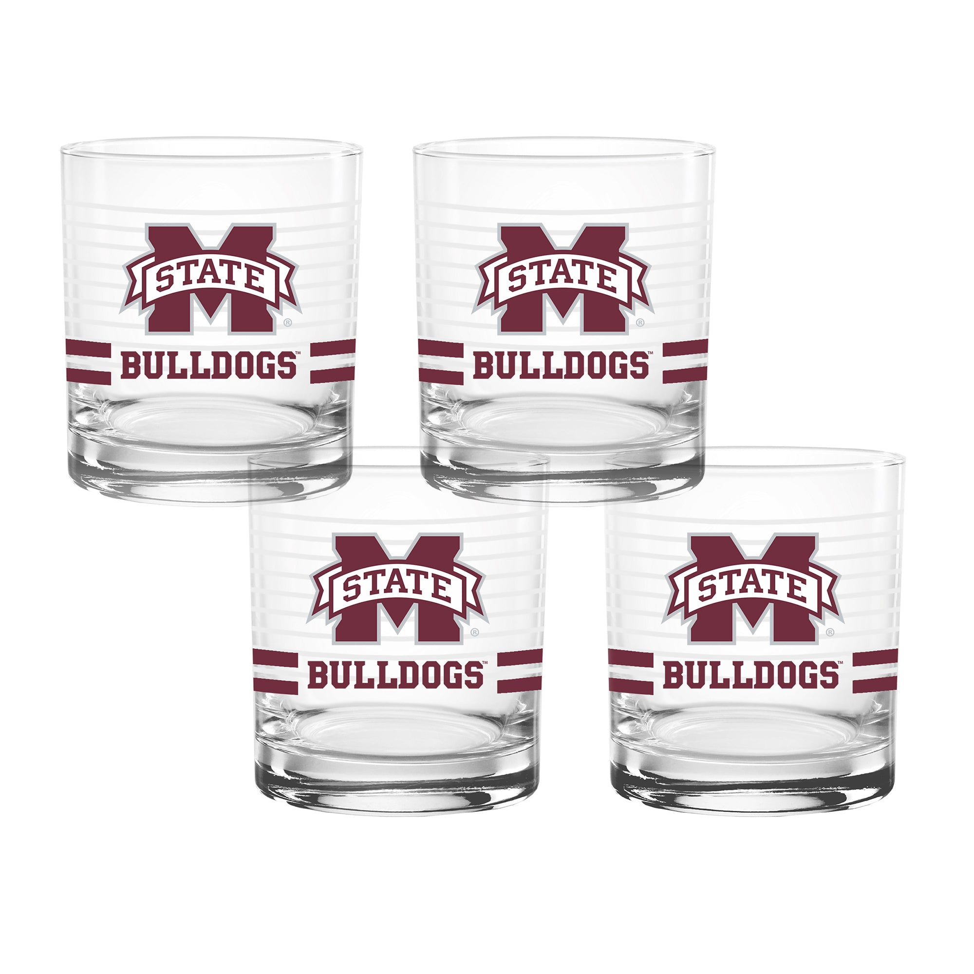 Set of 4 Mississippi State Bulldogs 14oz Ring Rocks Glasses