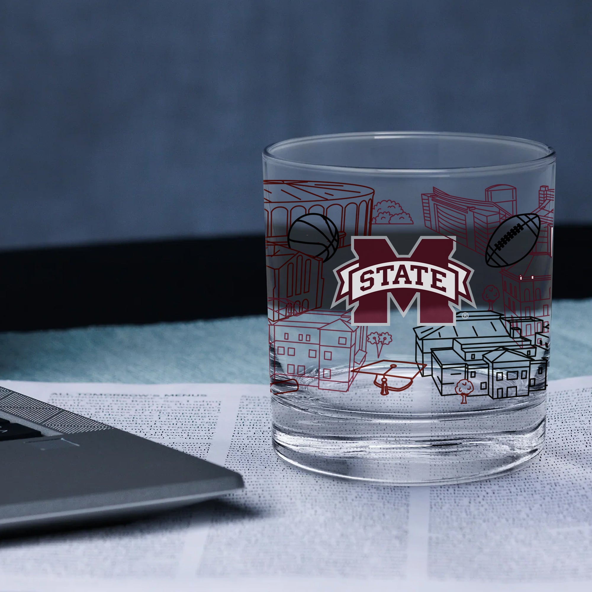 Set of 4 Mississippi State Bulldogs Campus Line Art 14oz Rocks Glasses