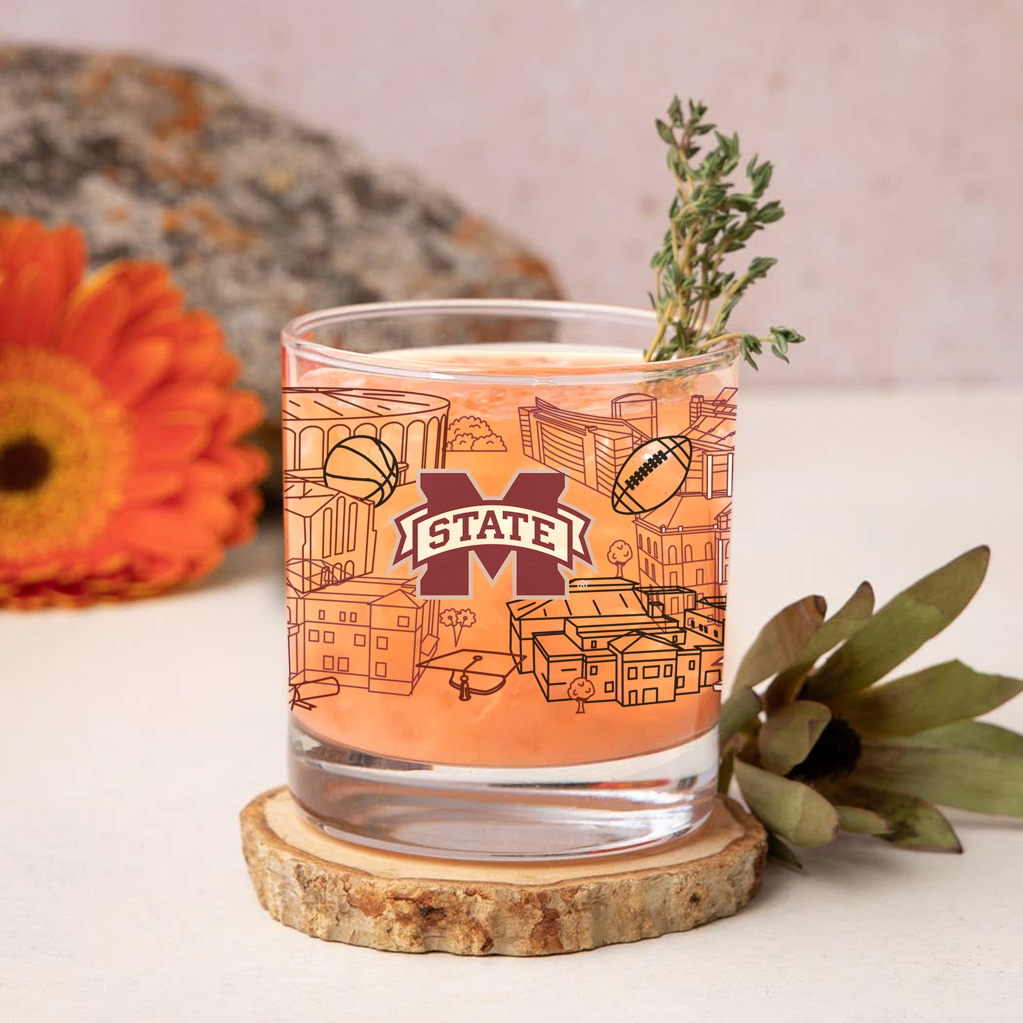 Set of 4 Mississippi State Bulldogs Campus Line Art 14oz Rocks Glasses
