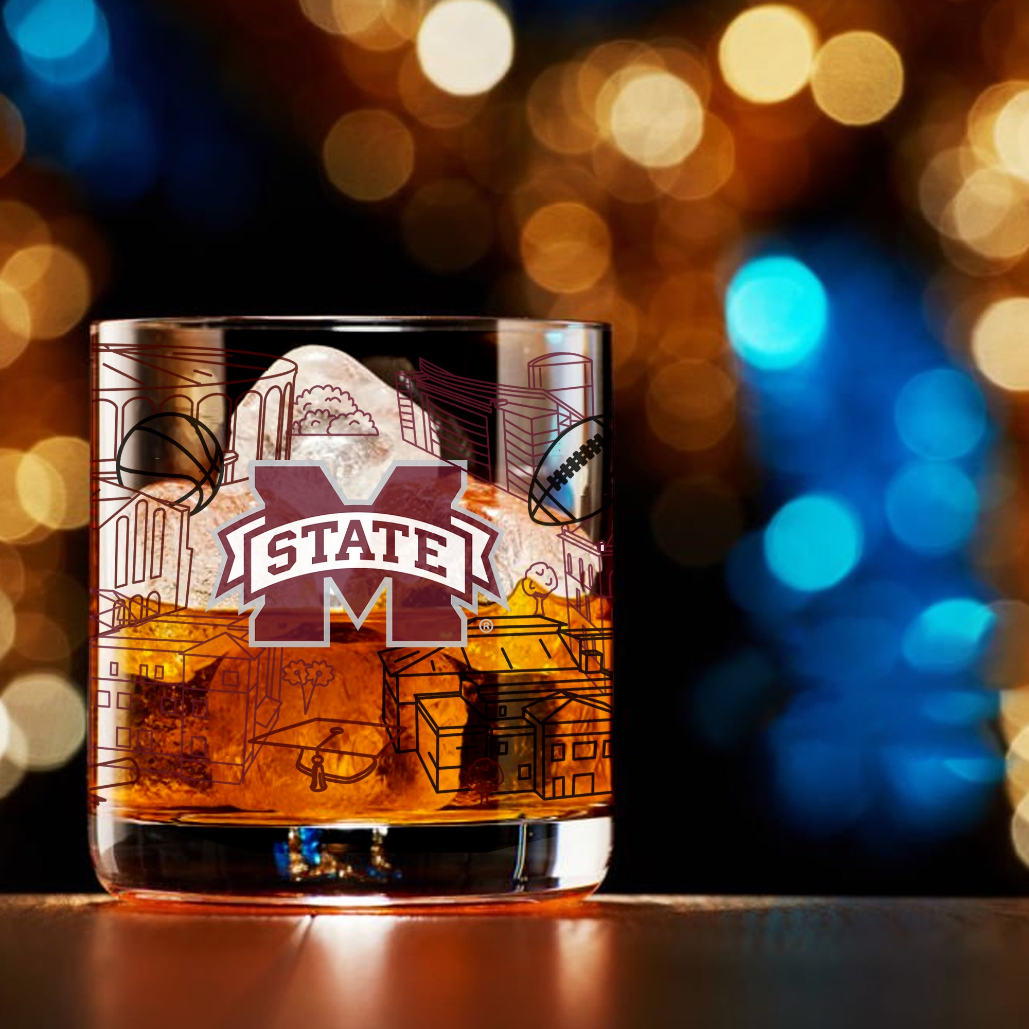 Set of 4 Mississippi State Bulldogs Campus Line Art 14oz Rocks Glasses
