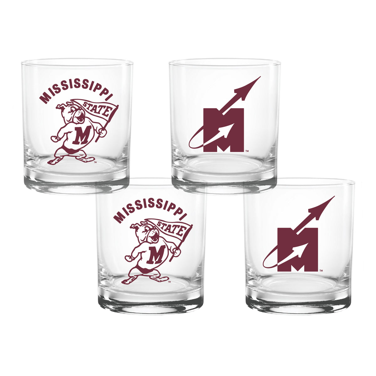 Set of 4 Mississippi State Bulldogs College Vault Sketch 14oz Rocks Glasses