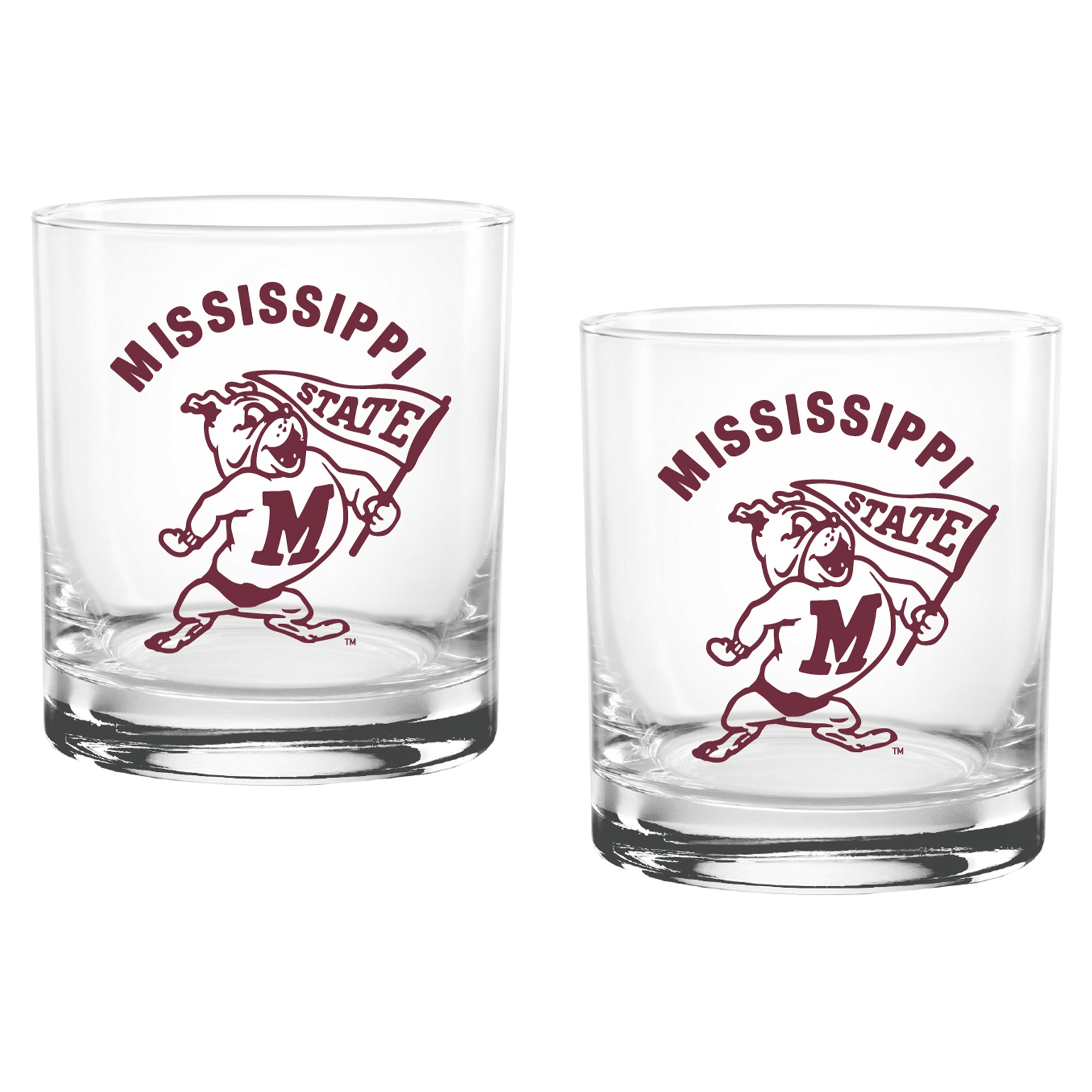Set of 2 Mississippi State Bulldogs College Vault Sketch 14oz Rocks Glasses