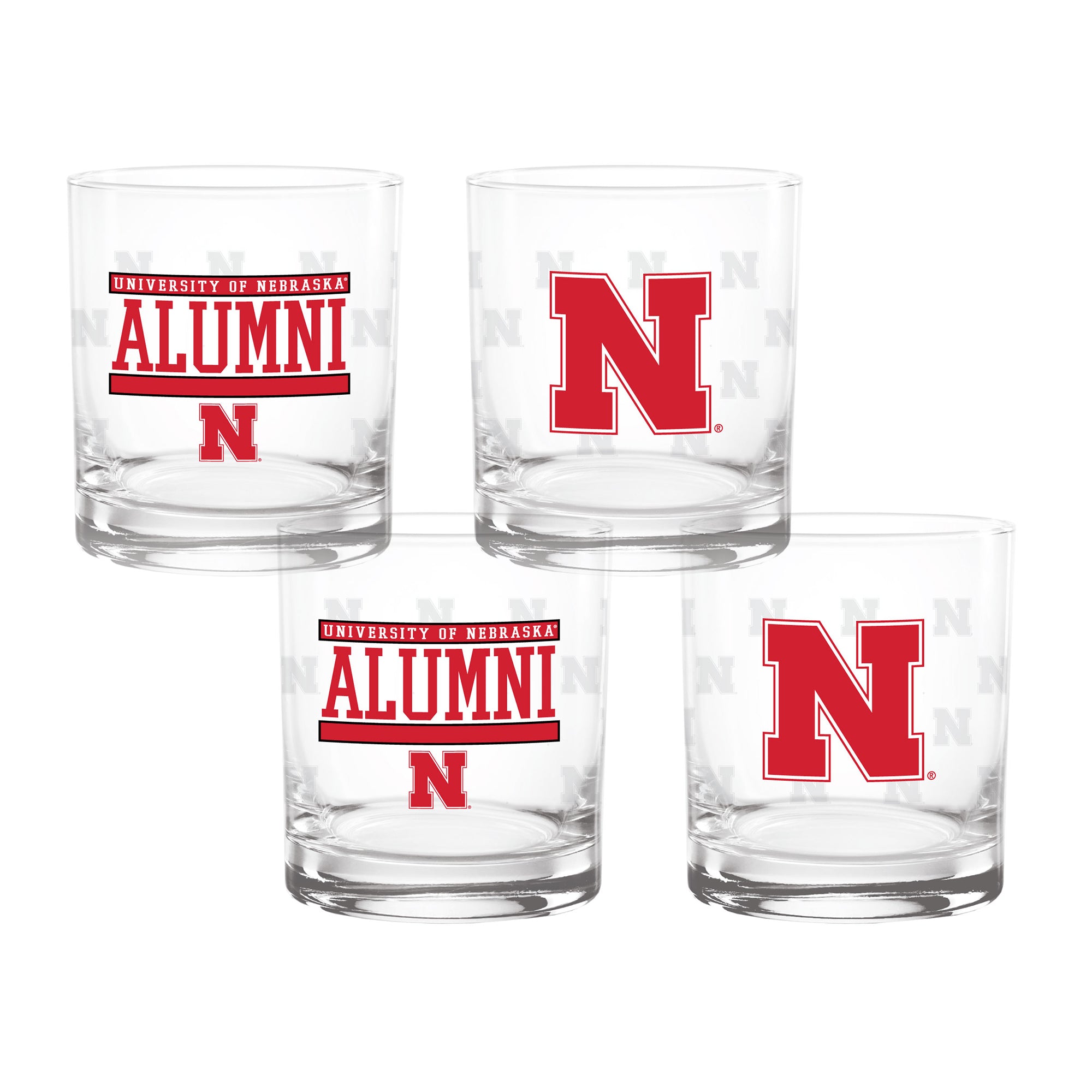 Set of 4 Nebraska Cornhuskers 14oz Alumni Rocks Glasses