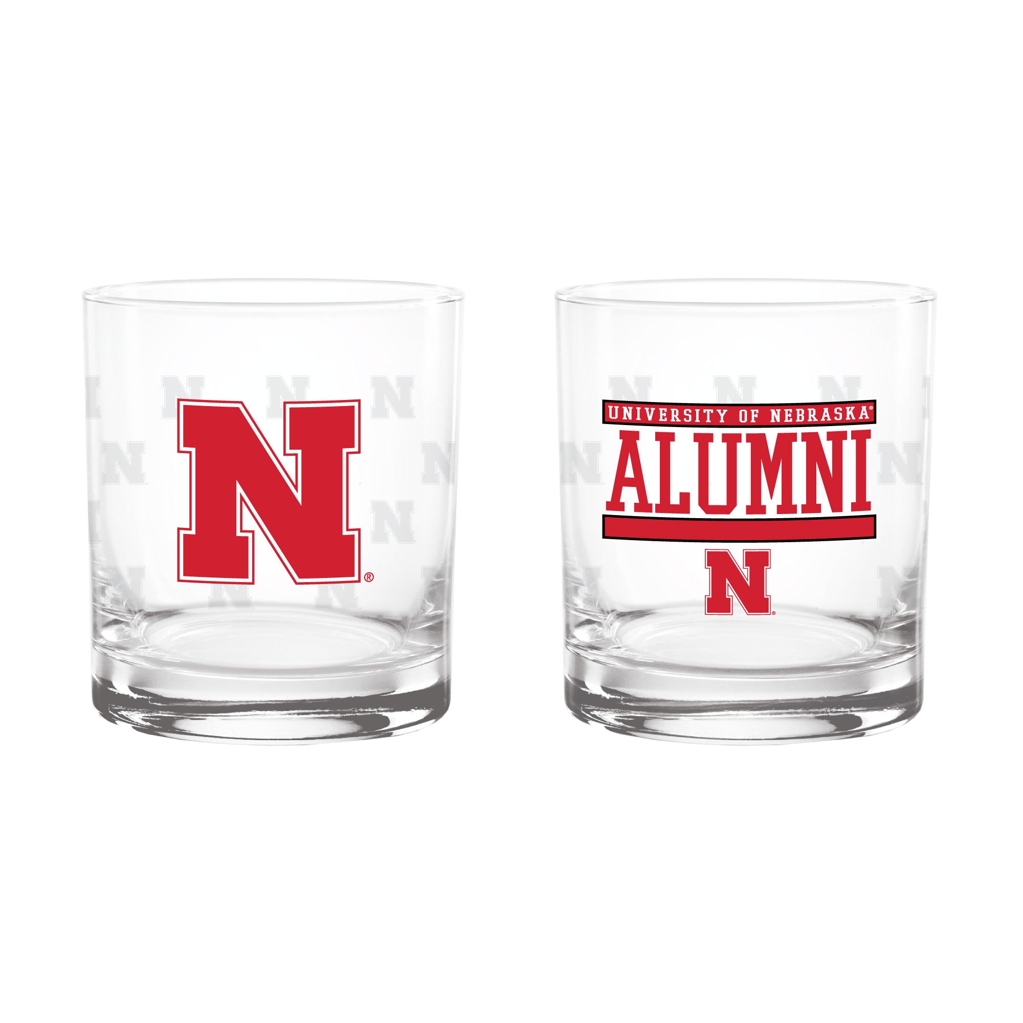 Set of 2 Nebraska Cornhuskers 14oz Alumni Rocks Glasses