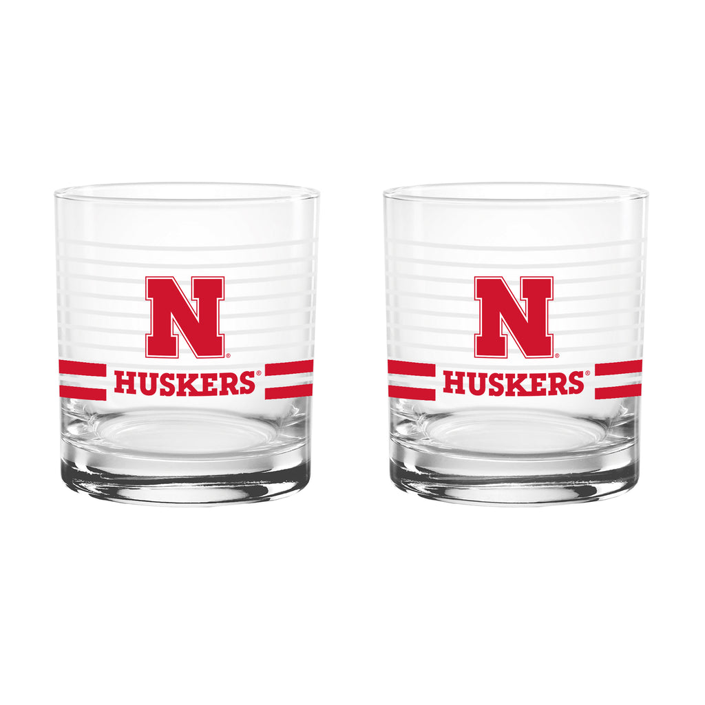 Set of 2 Nebraska Cornhuskers 14oz Ring Rocks Glasses