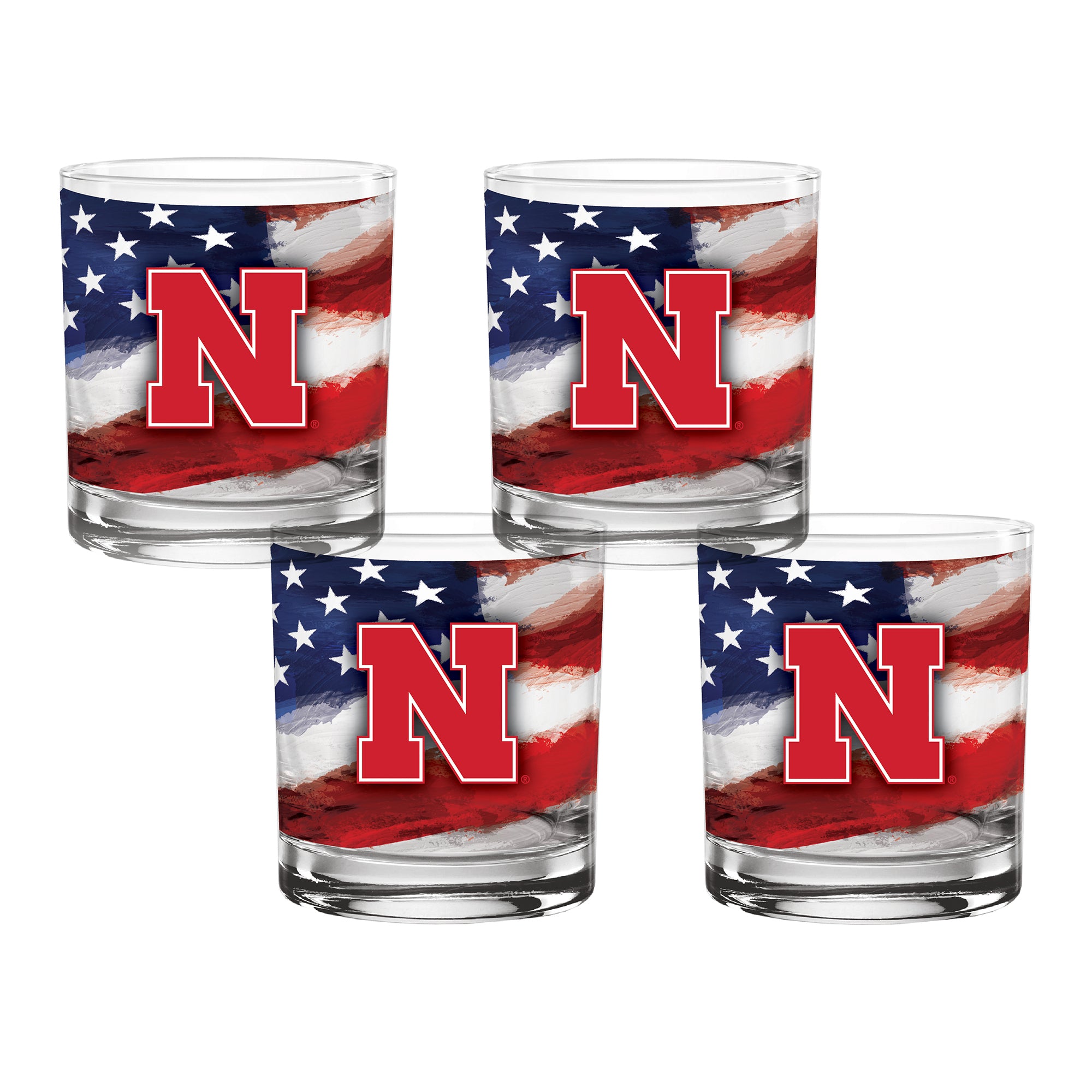 Set of 4 Nebraska Cornhuskers 14oz Americana Rocks Glasses