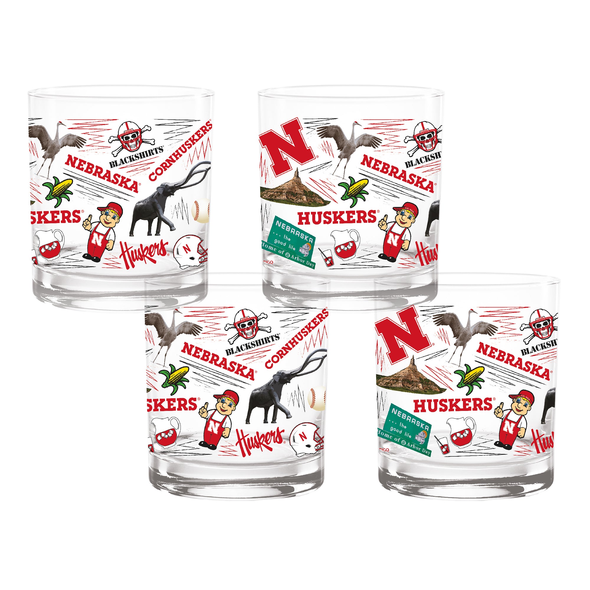 Set of 4 Nebraska Cornhuskers 14oz Local Rocks Glasses