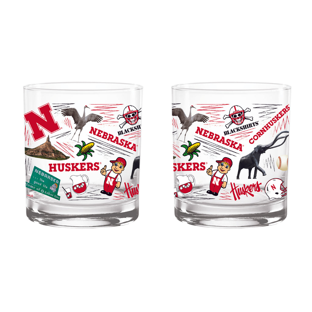 Set of 2 Nebraska Cornhuskers 14oz Local Rocks Glasses