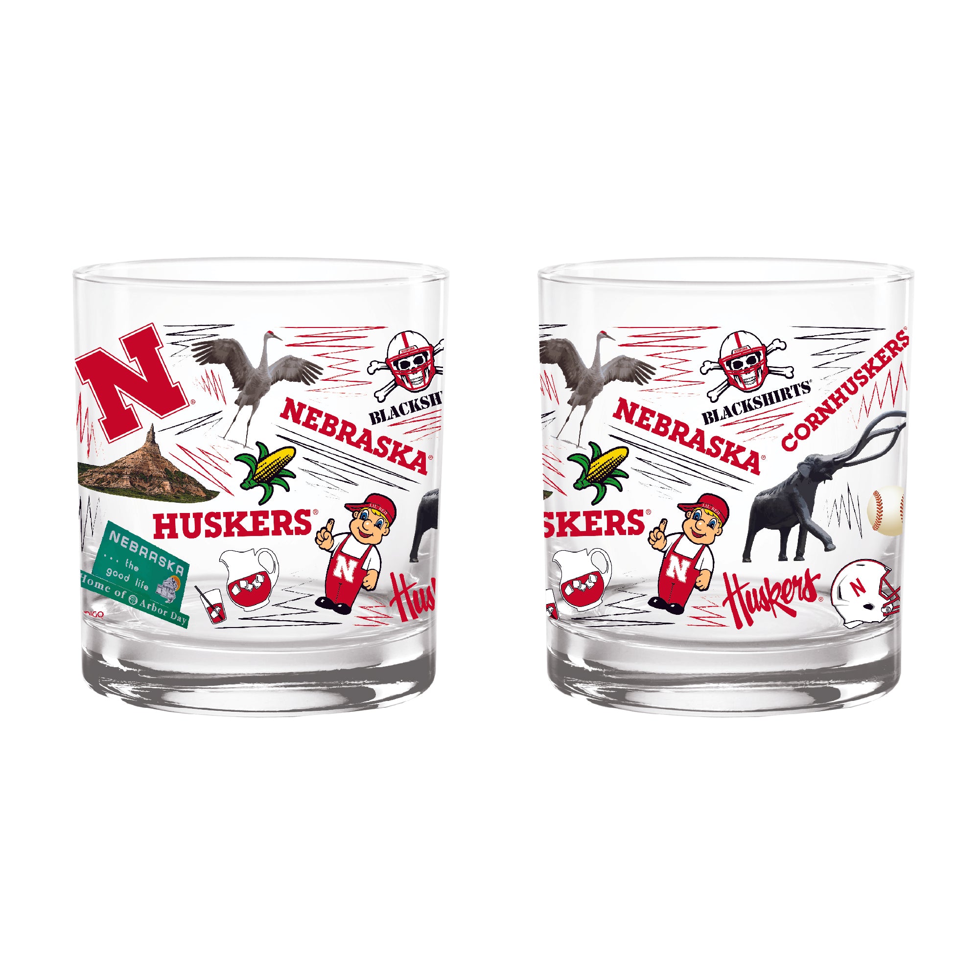 Set of 2 Nebraska Cornhuskers 14oz Local Rocks Glasses