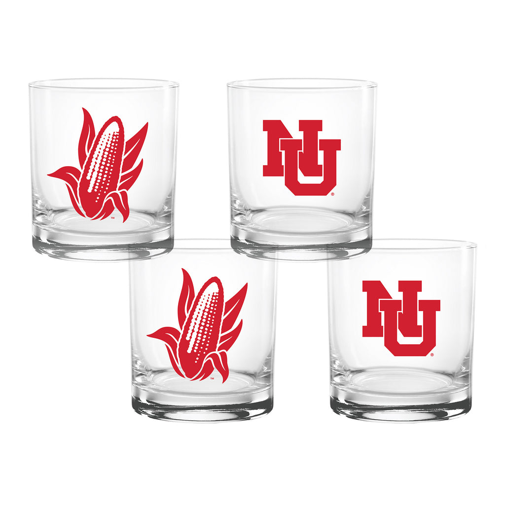 Set of 4 Nebraska Cornhuskers College Vault Sketch 14oz Rocks Glasses