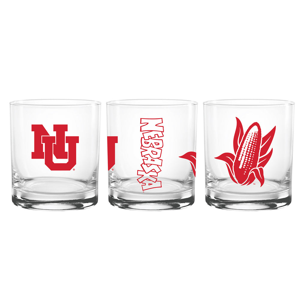 Set of 2 Nebraska Cornhuskers College Vault Sketch 14oz Rocks Glasses