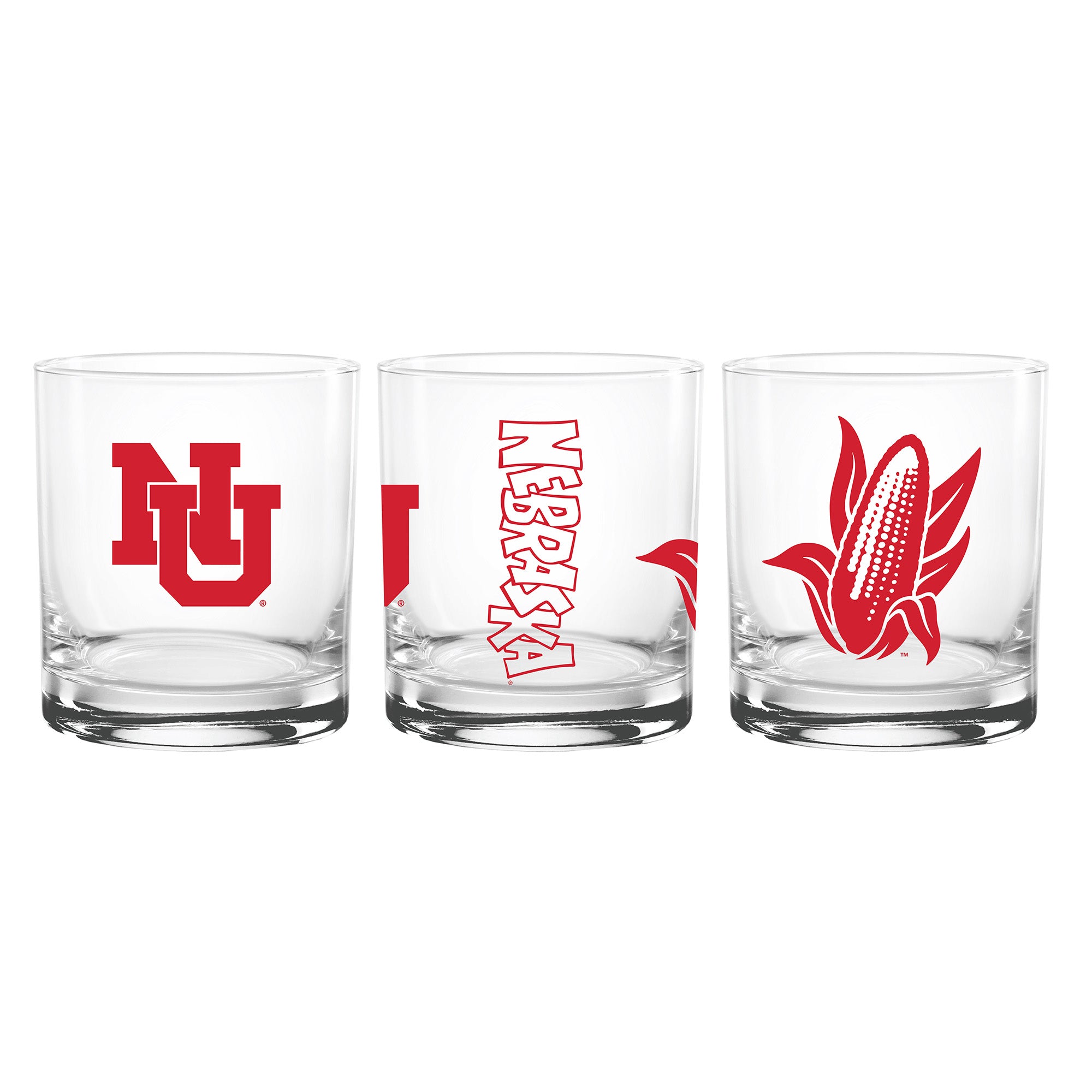 Set of 2 Nebraska Cornhuskers College Vault Sketch 14oz Rocks Glasses