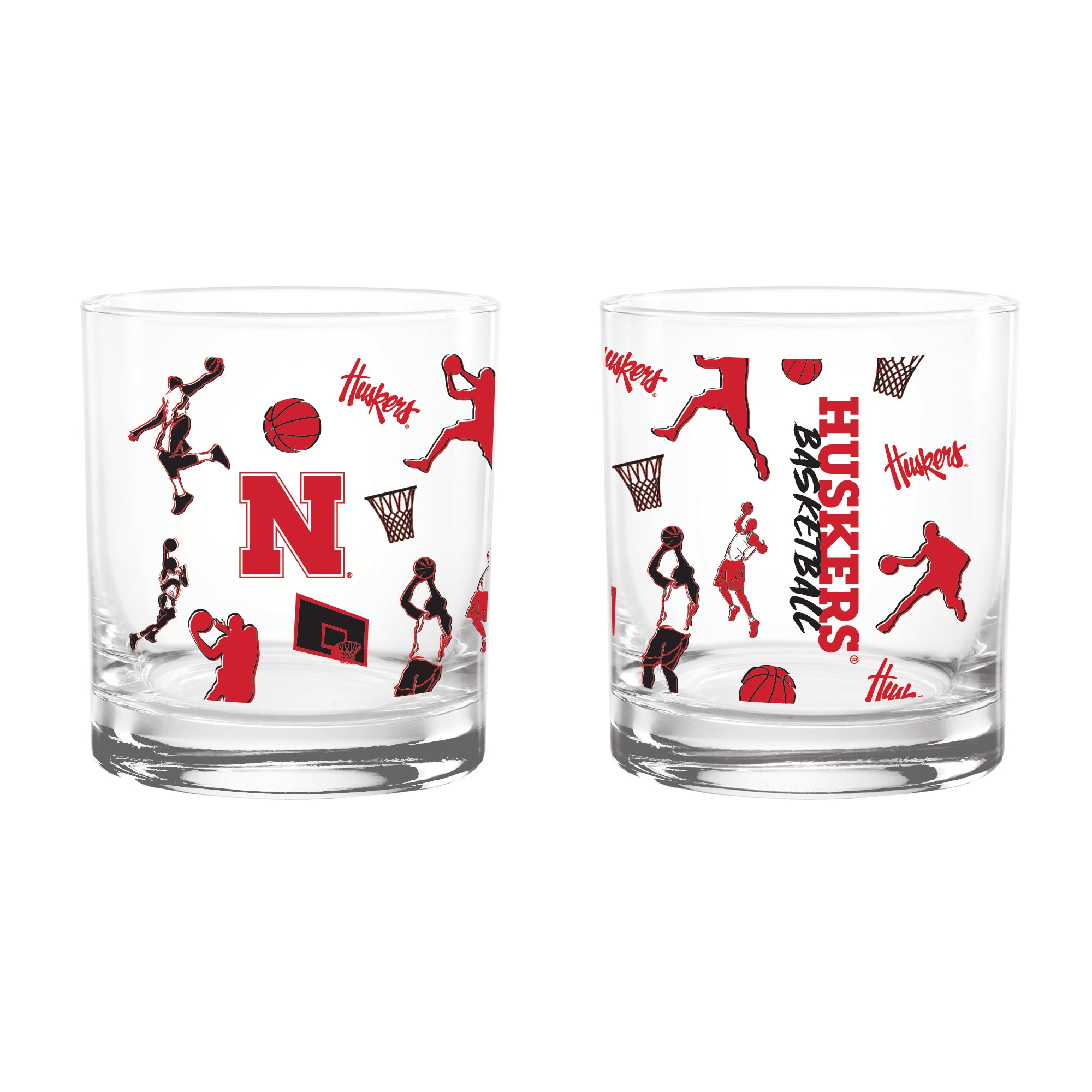 Set of 2 Nebraska Cornhuskers Basketball Sketch 14oz Rocks Glasses