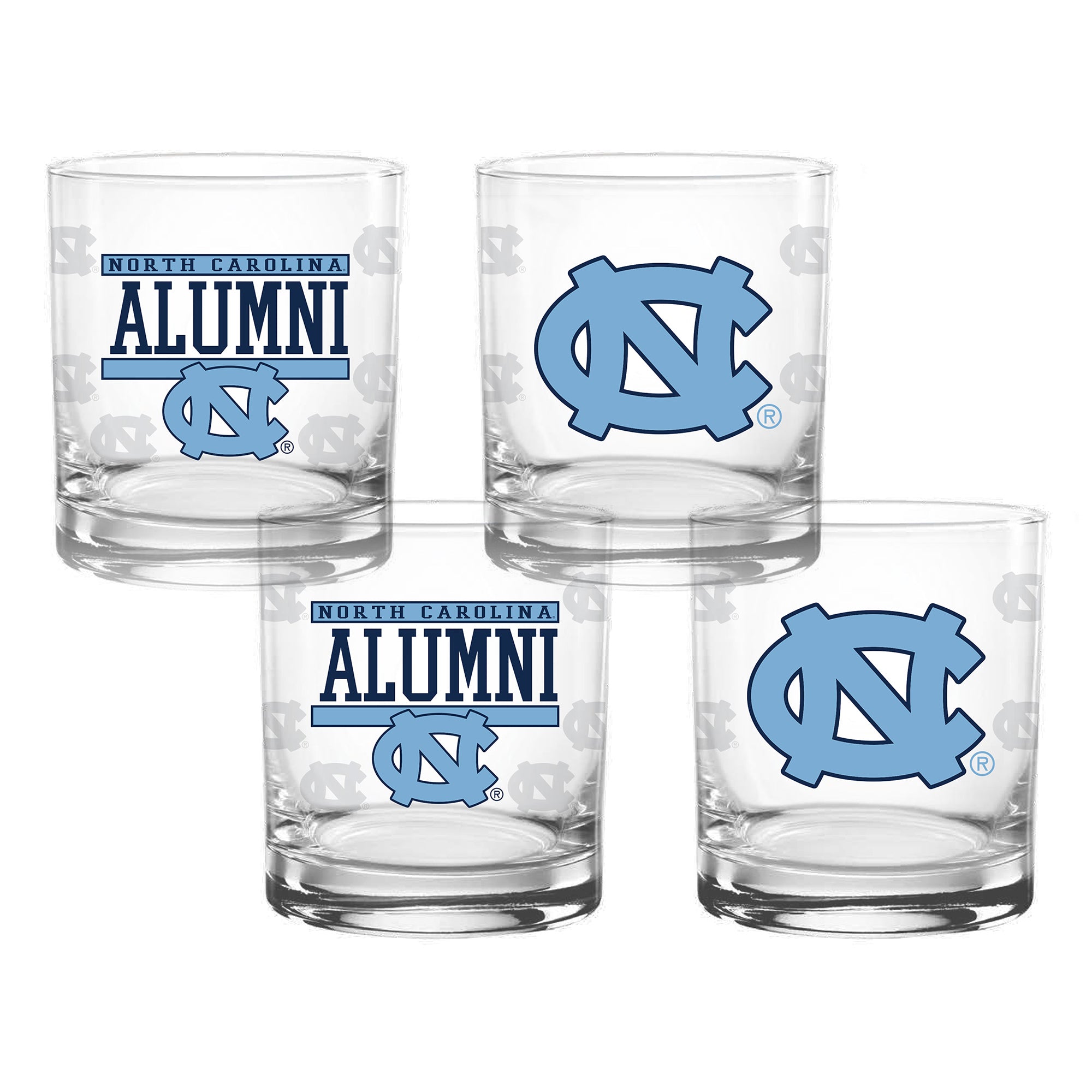 Set of 4 North Carolina Tar Heels 14oz Alumni Rocks Glasses