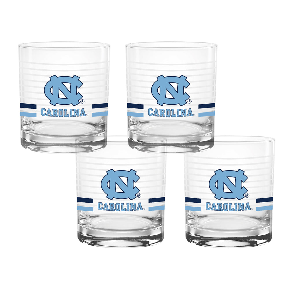 Set of 4 North Carolina Tar Heels 14oz Ring Rocks Glasses