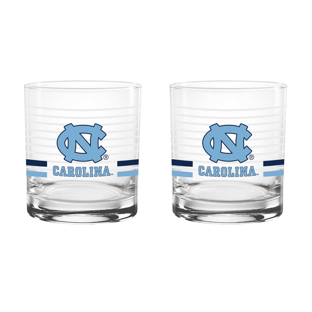 Set of 2 North Carolina Tar Heels 14oz Ring Rocks Glasses