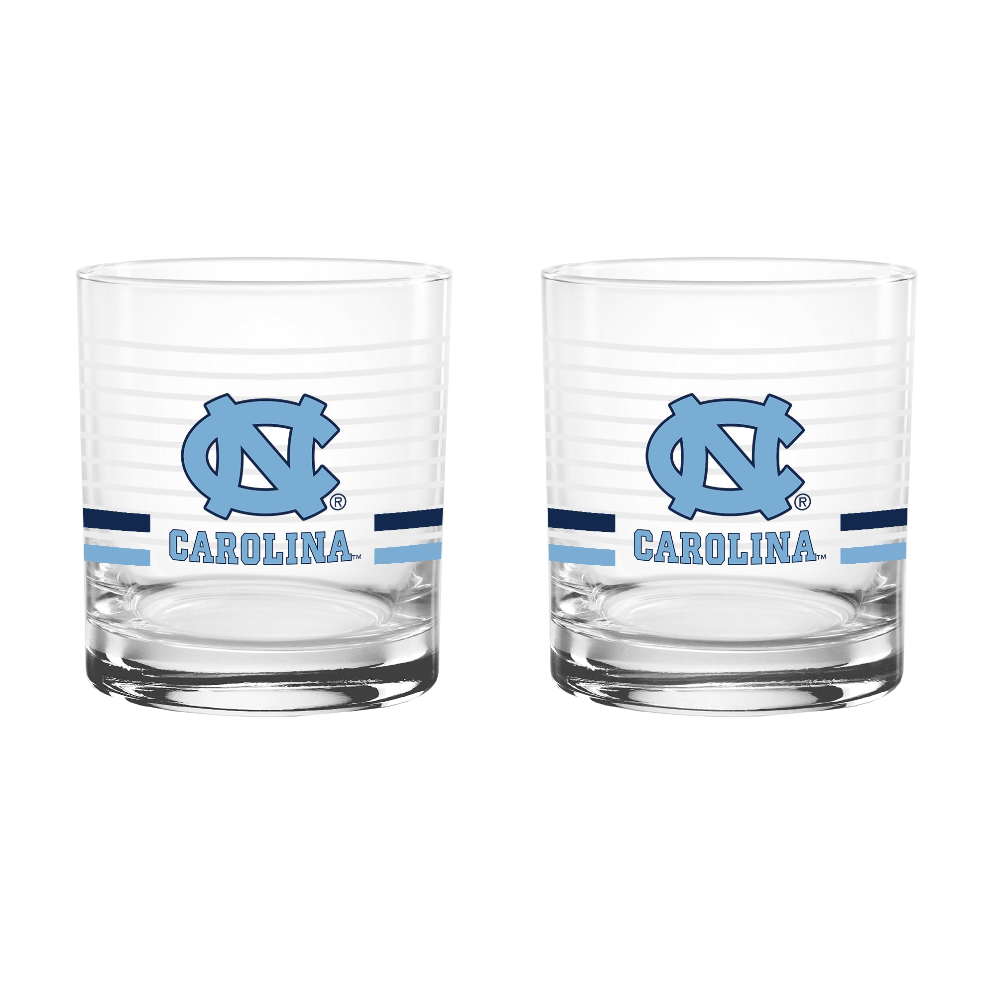 Set of 2 North Carolina Tar Heels 14oz Ring Rocks Glasses