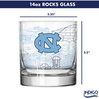 Set of 4 North Carolina Tar Heels Campus Line Art 14oz Rocks Glasses