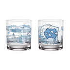 Set of 2 North Carolina Tar Heels Campus Line Art 14oz Rocks Glasses