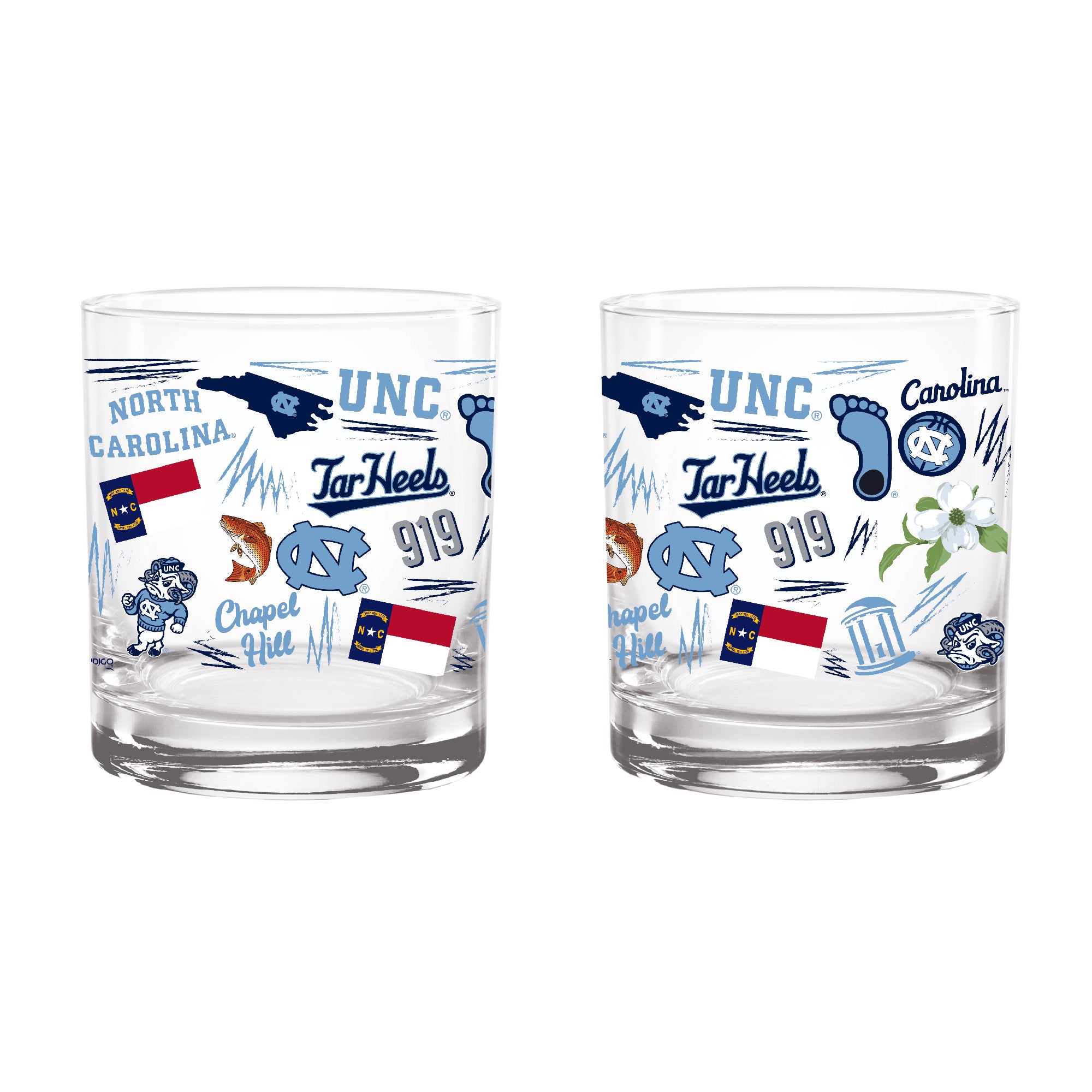 Set of 2 North Carolina Tar Heels 14oz Local Rocks Glasses
