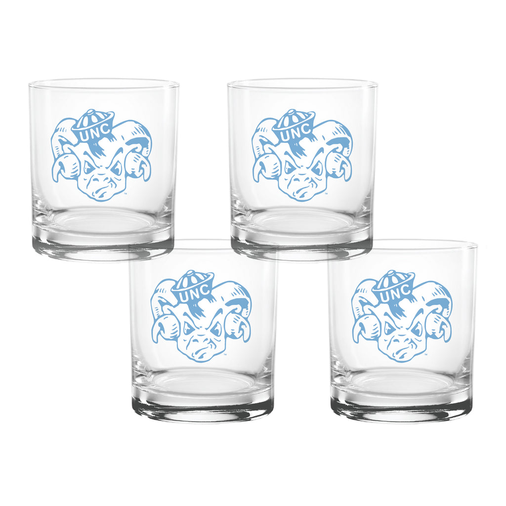 Set of 4 North Carolina Tar Heels College Vault Sketch 14oz Rocks Glasses