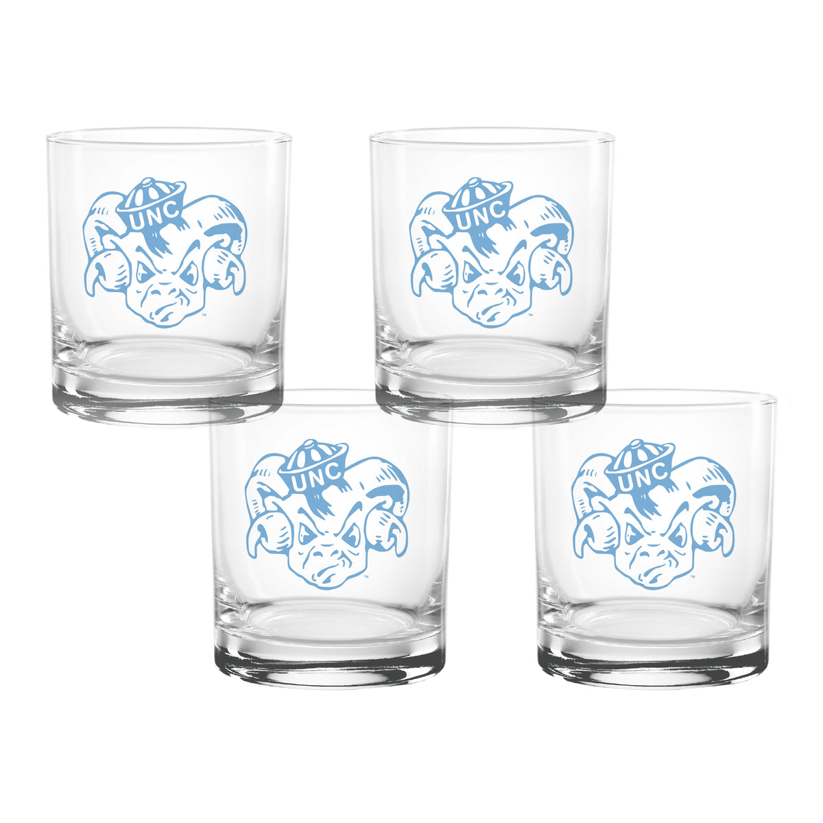 Set of 4 North Carolina Tar Heels College Vault Sketch 14oz Rocks Glasses