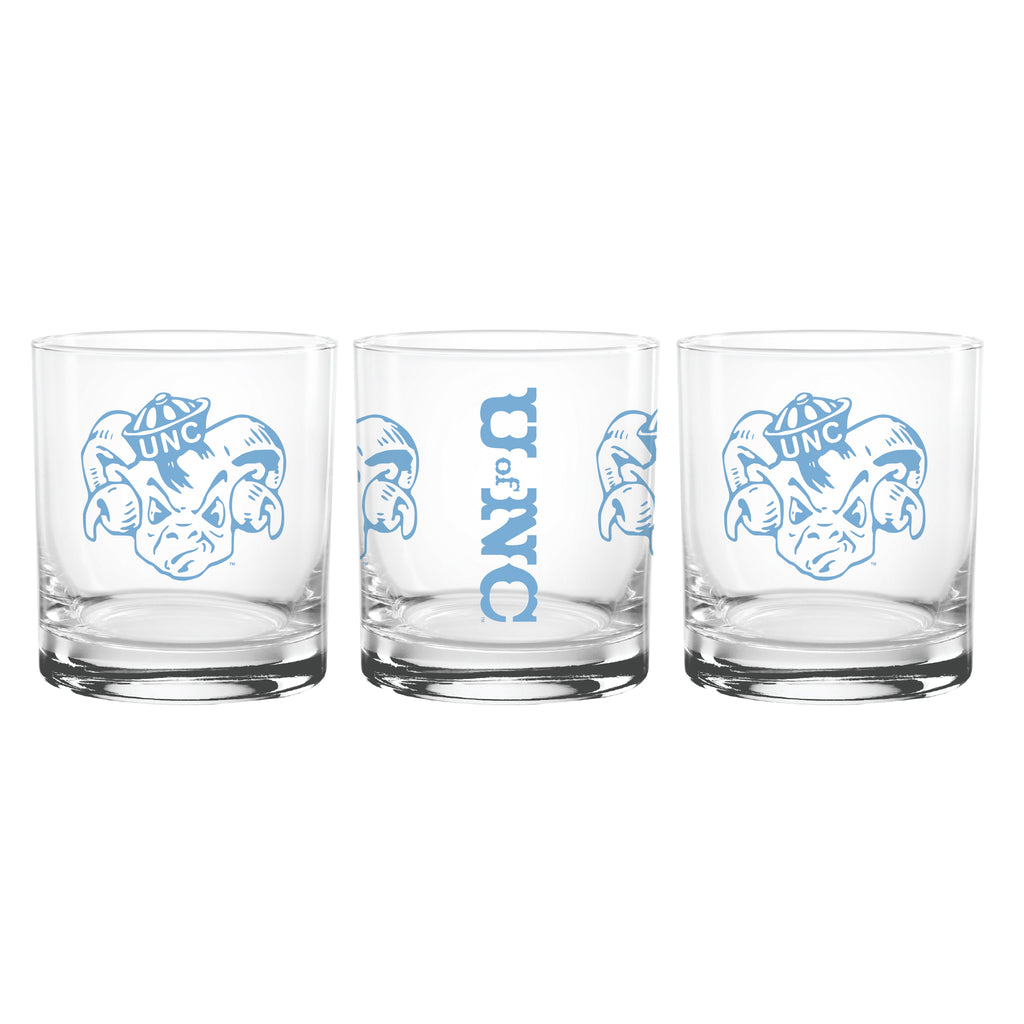 Set of 2 North Carolina Tar Heels College Vault Sketch 14oz Rocks Glasses