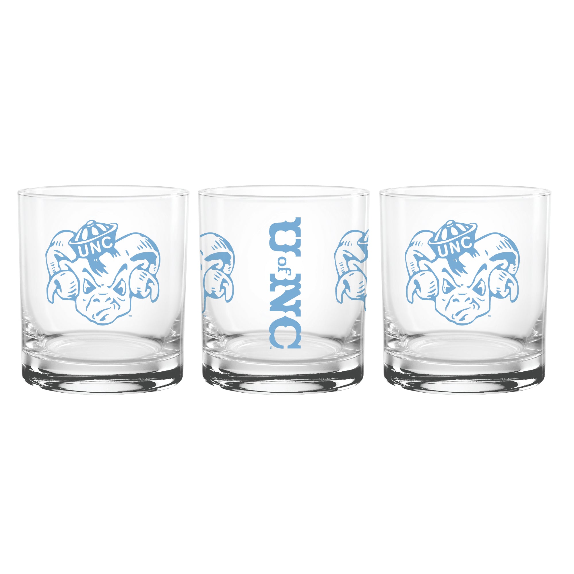 Set of 2 North Carolina Tar Heels College Vault Sketch 14oz Rocks Glasses