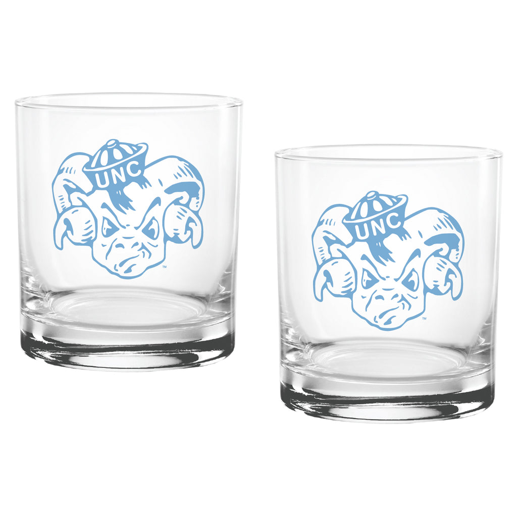 Set of 2 North Carolina Tar Heels College Vault Sketch 14oz Rocks Glasses