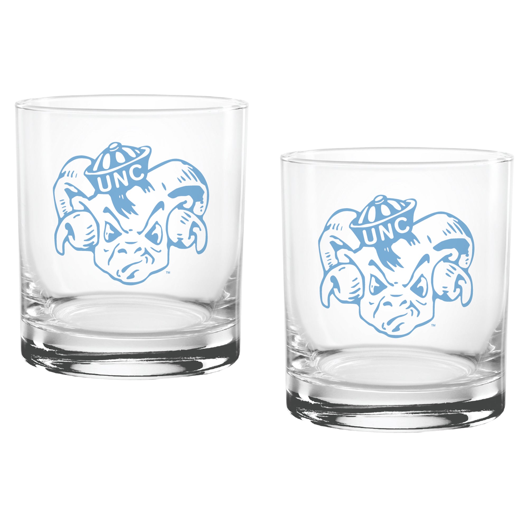 Set of 2 North Carolina Tar Heels College Vault Sketch 14oz Rocks Glasses