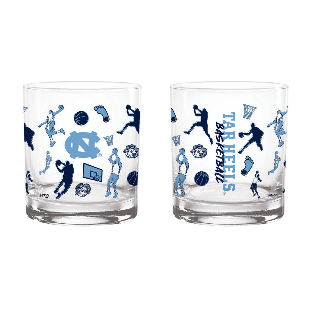 Set of 2 North Carolina Tar Heels Basketball Sketch 14oz Rocks Glasses