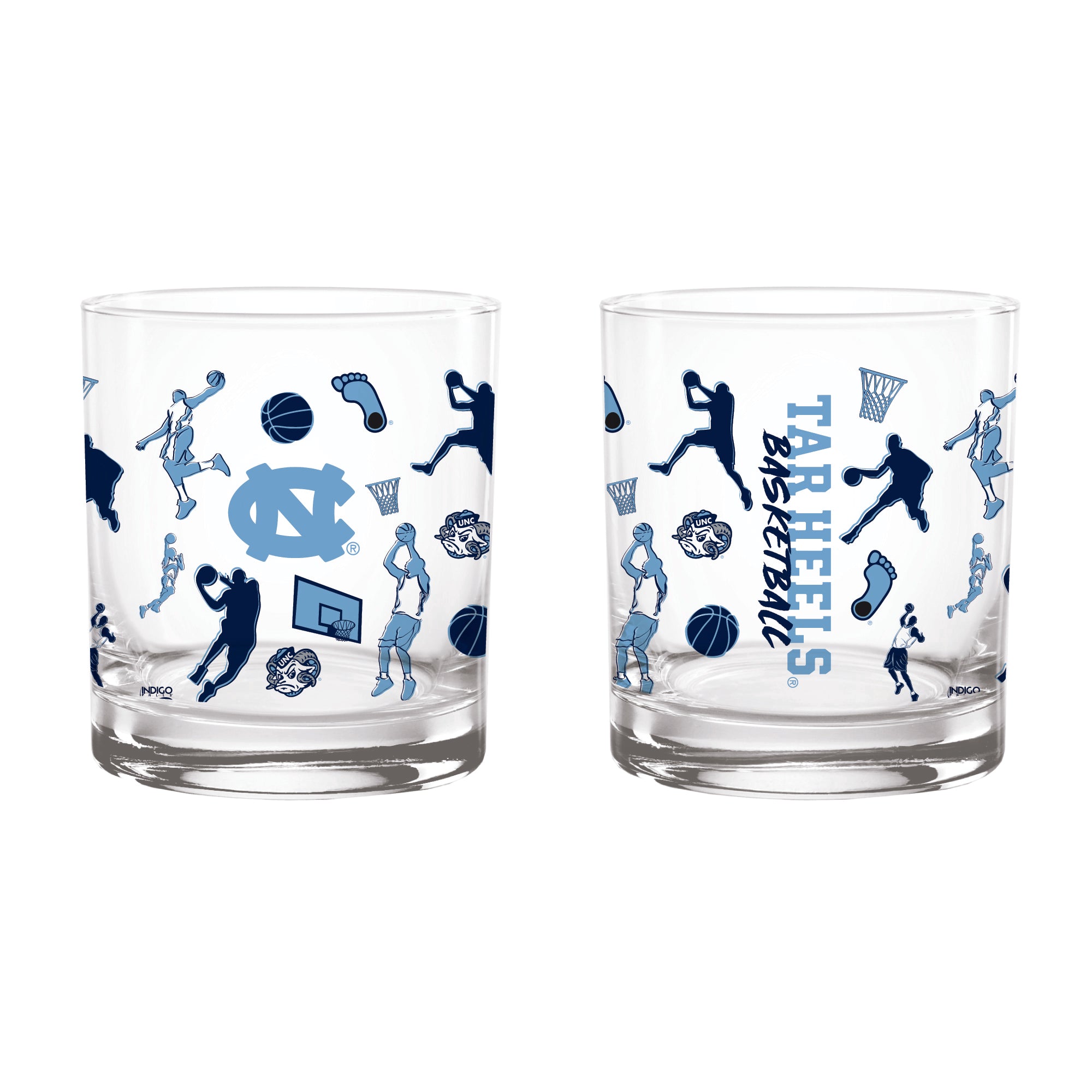 Set of 2 North Carolina Tar Heels Basketball Sketch 14oz Rocks Glasses