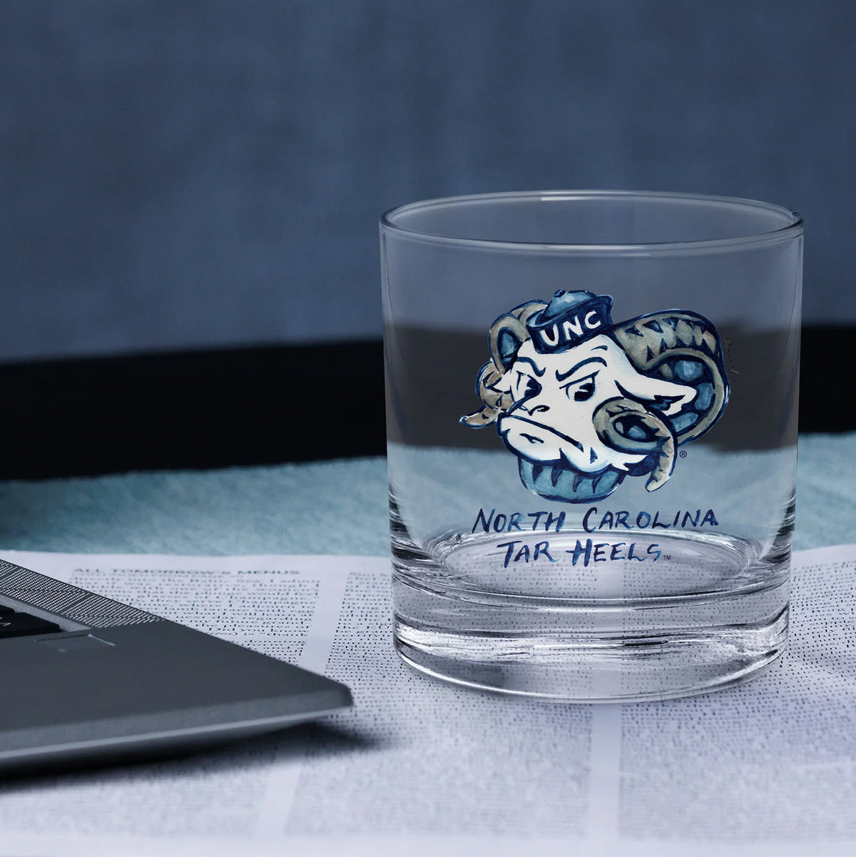 Set of 4 North Carolina Tar Heels Mascot by Laura Wilcox 14oz Rocks Glasses