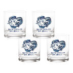 Set of 4 North Carolina Tar Heels Mascot by Laura Wilcox 14oz Rocks Glasses