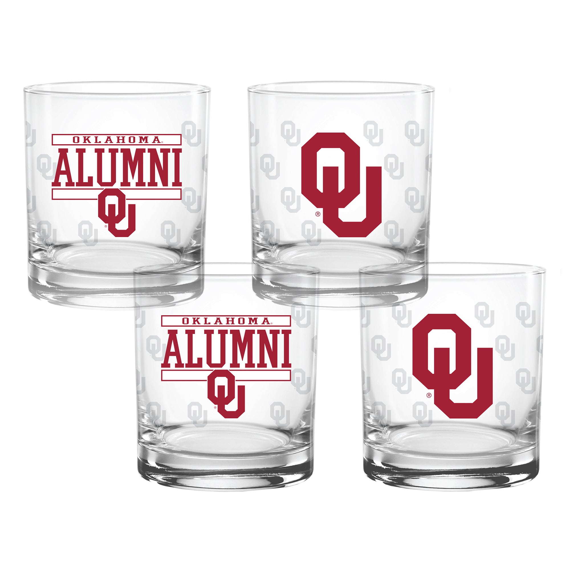 Set of 4 Oklahoma Sooners 14oz Alumni Rocks Glasses