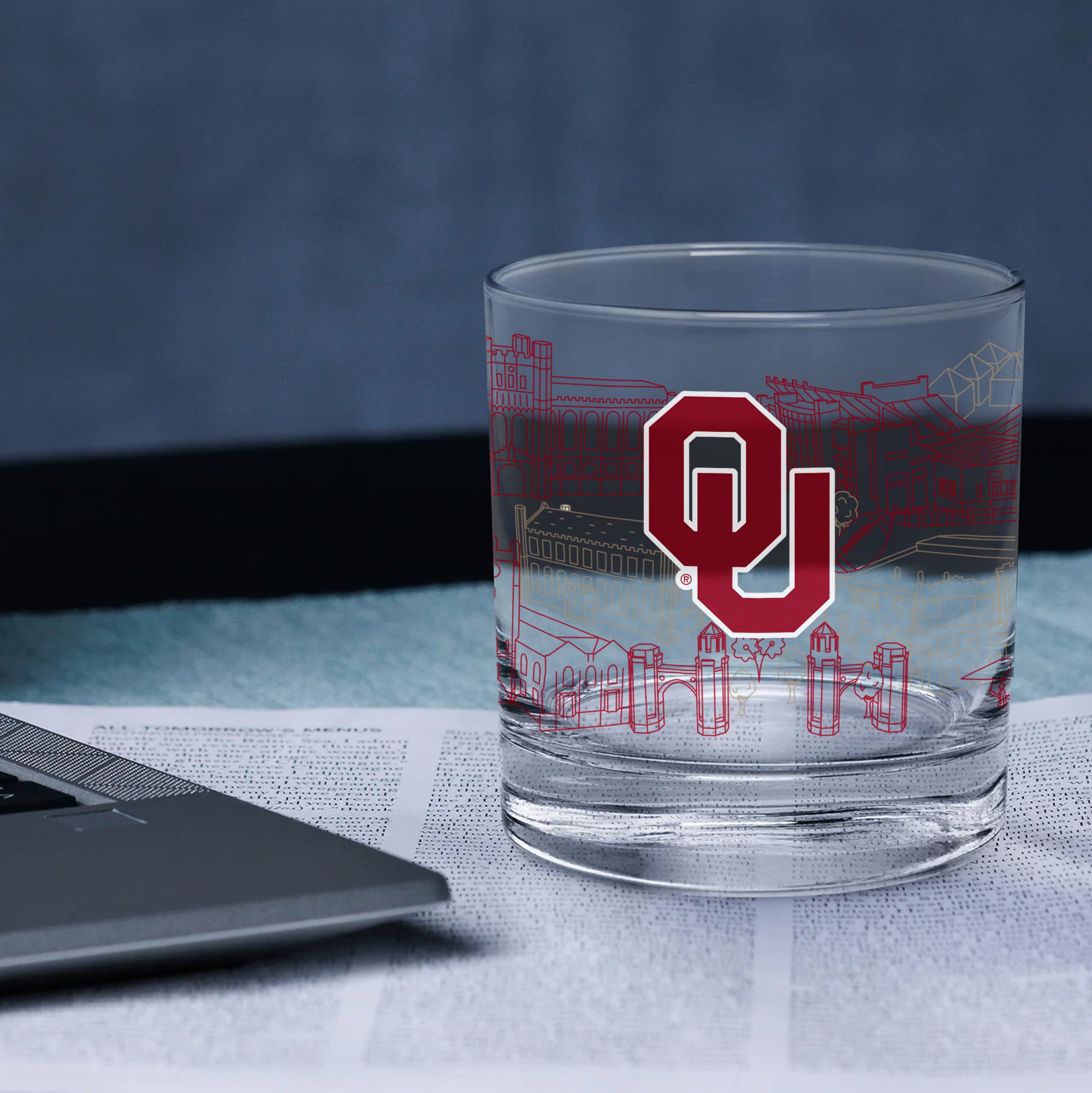 Set of 4 Oklahoma Sooners Campus Line Art 14oz Rocks Glasses