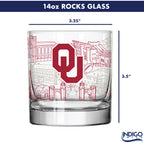 Set of 4 Oklahoma Sooners Campus Line Art 14oz Rocks Glasses